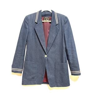 Jag‎ USA Piped Lined Women Sz 6 Blue Denim Blazer Jacket Career Classy Retro